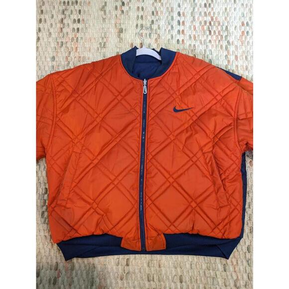 Nike Men's Large Reversible Quilted Bomber Jacket Swoosh Blue/Orange - Picture 2 of 9